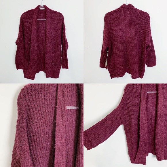 ‘INESSA’ Oversized Open Front Cardigan Burgundy - Picture 6 of 8